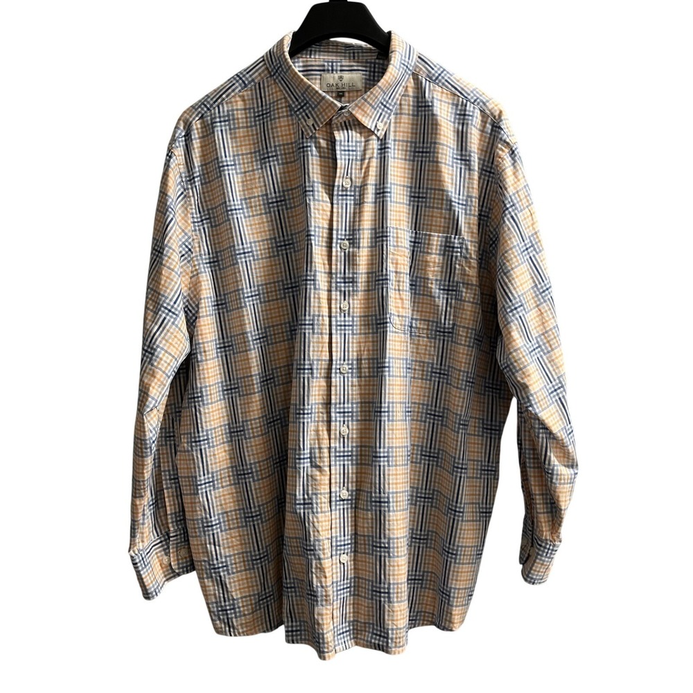 Oak Hill Shirt Mens 2XL Orange Blue Check Plaid Button Down Long Sleeve Preppy